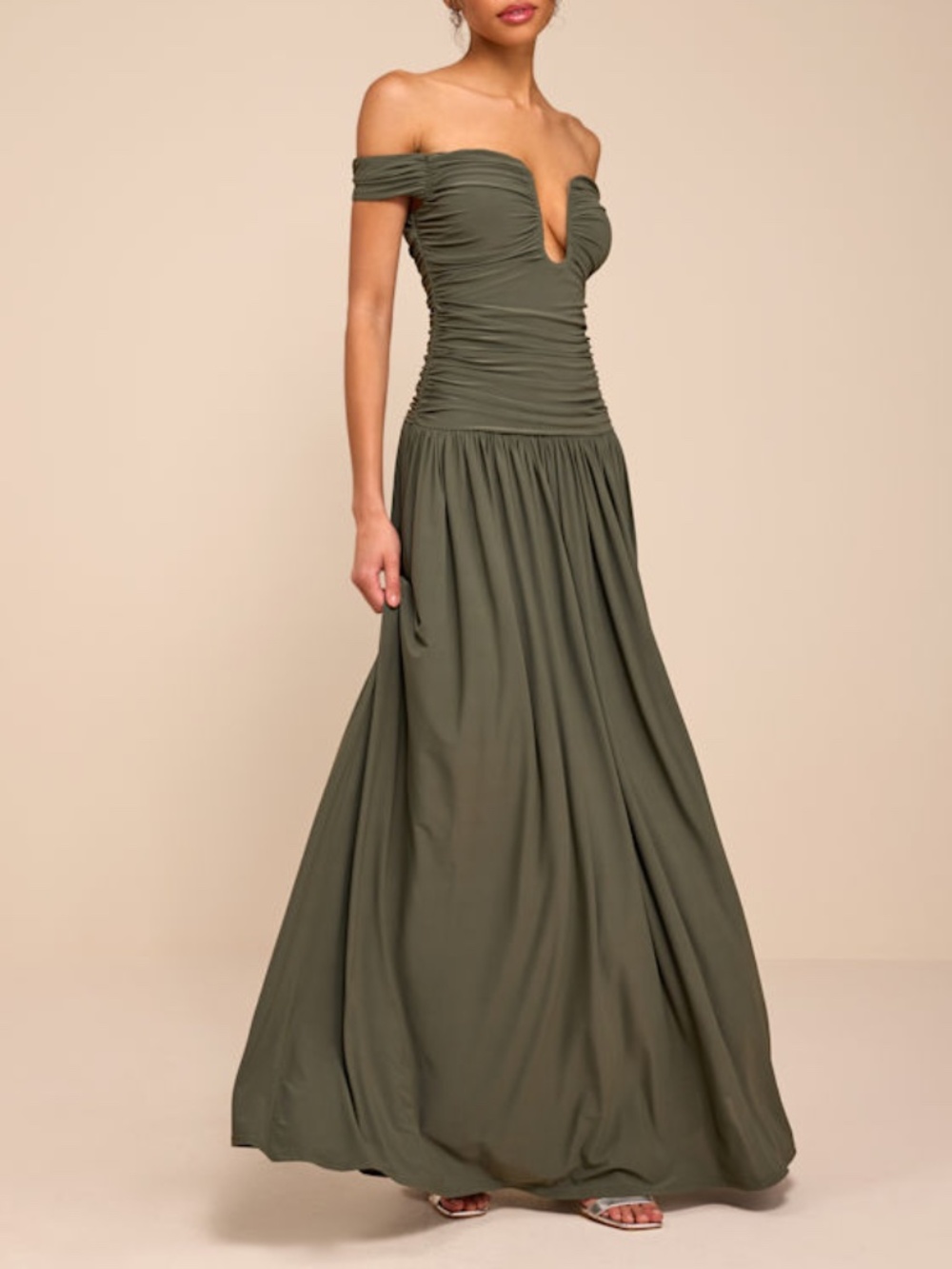 Lulus Aniya Olive Jersey Knit Drop Maxi Dress Green - Size L